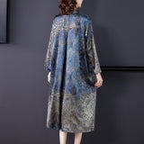 Autumn Floral Natural Silk Satin Midi Dresses Spring Women Korean Vintage Casual Loose Vintage Dress 2023 New Elegant Vestidos