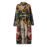 Women Knitted Floral Midi Dress 2023 Vintage Elegant Bodycon Casual Pullovers Autumn Winter Thick Warm Turtleneck Wool Sweaters