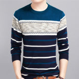 Covrlge New Spring Autumn Casual Men's Sweater O-Neck Striped Slim Knittwear Mens Sweaters Pullovers Pullover Men M-3XL MZM050