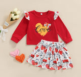 New Toddler Kids Baby Girl Valentine 's Day Clothes Long Sleeve Love Heart Printed Shirt Tops Tutu Skirt 2Pcs Outfits Set