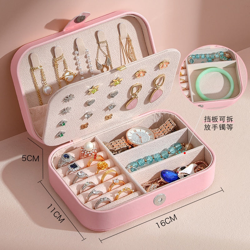 Jewelry Organizer Display Travel Jewelry Case Boxes Portable Locket Necklace Jewelry Box Leather Storage Earring Ring Holder