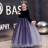 Kids Tulle Prom Ball Gowns Children's Evening Dress Long Sleeve Polka Dot Mesh Girl Ball Gown Show Piano Party Princess Dresses