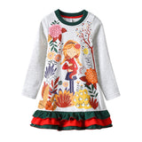 DXTON Children 100% Cotton Dress Girls Flower Print Dresses Long Sleeve Autumn Spring Casual Clothes Toddler Cartoon Dresses