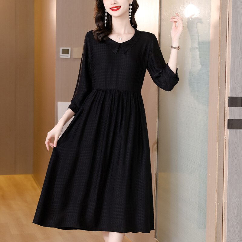 Autumn Spring Printed Silk V Neck Midi Dress Women's Long Sleeve Elegant Body Fit Party Vestidos 2023 Korean Vintage CasualDress
