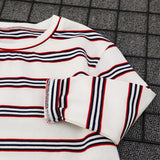 Boys' Striped Long-Sleeved T-shirt Pure Cotton 2022 New Children's Top T Fashion round-Neck Shirt Medium Children's Clothing