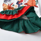 DXTON Children 100% Cotton Dress Girls Flower Print Dresses Long Sleeve Autumn Spring Casual Clothes Toddler Cartoon Dresses