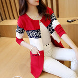 2023 Spring Women's Long Sweater Cashmere Autumn Cardigan knitting Sweater Pink Black Red Print Winter Fashion Slim Women 7479