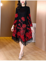 Winter Casual Elegant Warm Loose Jacquard Knited Sweater Dress 2022 Autumn Women Bodycon Turtleneck Long Wool Sweates
