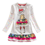 DXTON Children 100% Cotton Dress Girls Flower Print Dresses Long Sleeve Autumn Spring Casual Clothes Toddler Cartoon Dresses