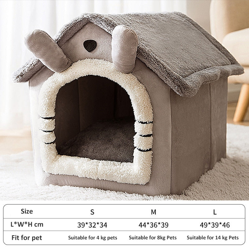 Dog House Kennel Soft Pet Bed Small Cat Tent Indoor Enclosed Warm Plush Sleeping Nest Basket with Removable Cushion Pet Supplies