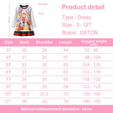 DXTON Children 100% Cotton Dress Girls Flower Print Dresses Long Sleeve Autumn Spring Casual Clothes Toddler Cartoon Dresses