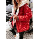 Winter Shiny Hooded Coat Women Long Sleeve Zipper Casual Street Style Bomber Jacket Thick Warm Parka Outerwear 2021