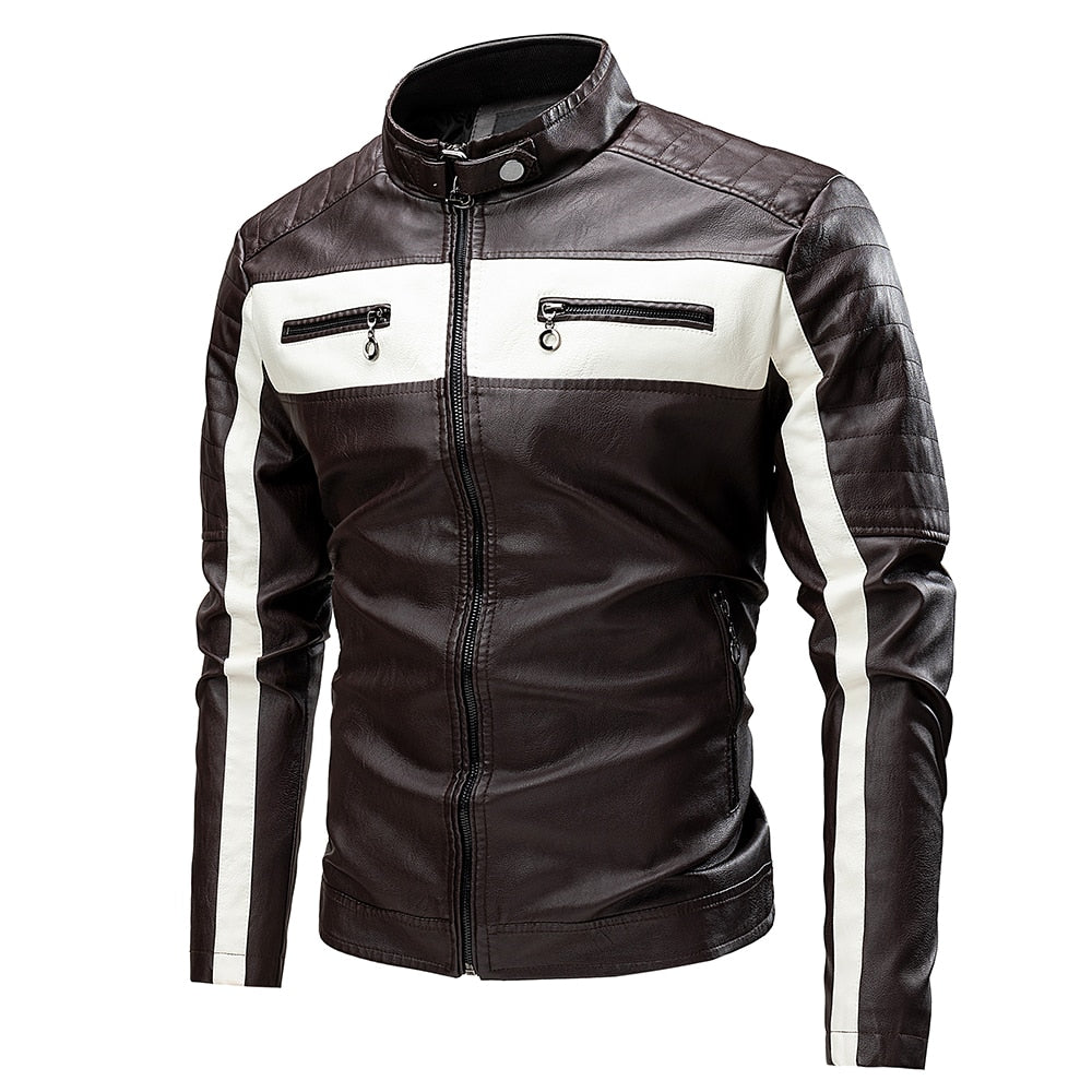 Ucrazy Men 2023 Winter Casual Motor Spliced Leather Jacket Coat Men Autumn Fashion Biker Vintage Warm Leather Jacket Coat Men