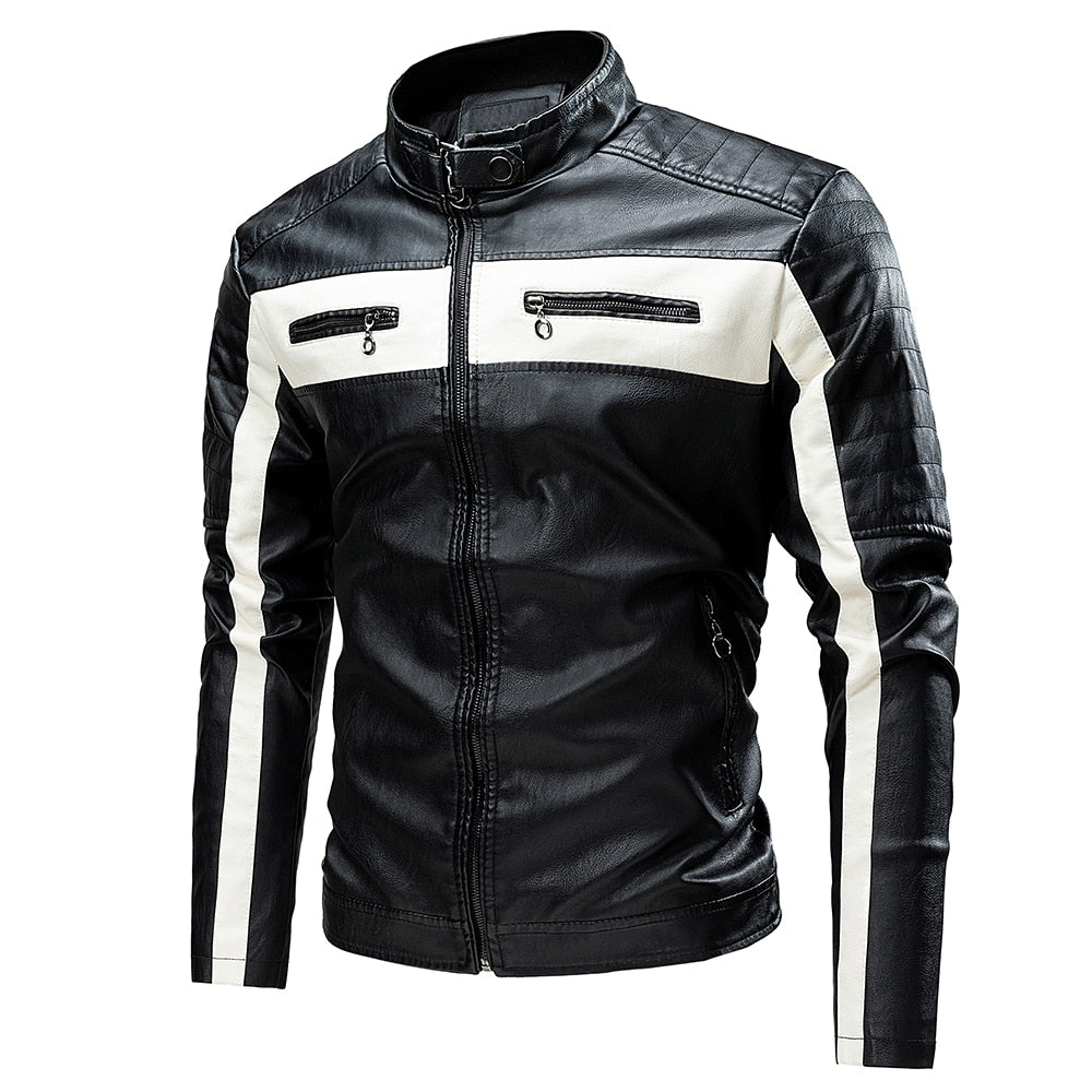 Ucrazy Men 2023 Winter Casual Motor Spliced Leather Jacket Coat Men Autumn Fashion Biker Vintage Warm Leather Jacket Coat Men