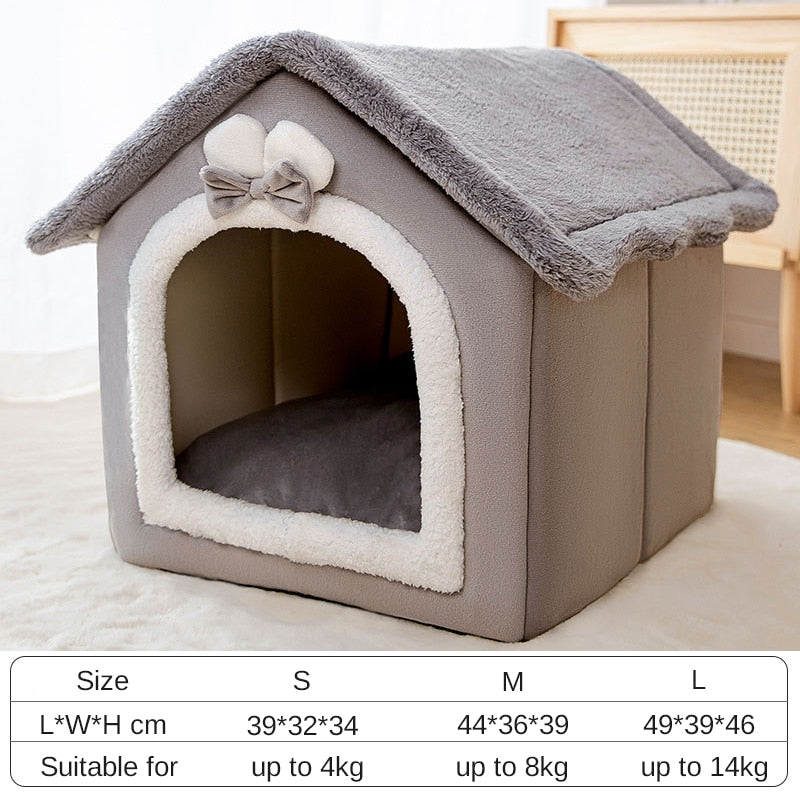 Dog House Kennel Soft Pet Bed Small Cat Tent Indoor Enclosed Warm Plush Sleeping Nest Basket with Removable Cushion Pet Supplies