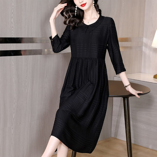 Autumn Spring Printed Silk V Neck Midi Dress Women's Long Sleeve Elegant Body Fit Party Vestidos 2023 Korean Vintage CasualDress