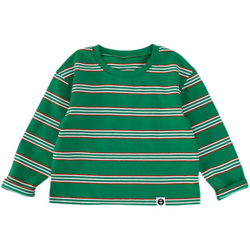 Boys' Striped Long-Sleeved T-shirt Pure Cotton 2022 New Children's Top T Fashion round-Neck Shirt Medium Children's Clothing
