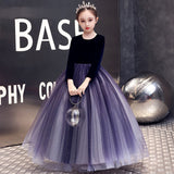 Kids Tulle Prom Ball Gowns Children's Evening Dress Long Sleeve Polka Dot Mesh Girl Ball Gown Show Piano Party Princess Dresses