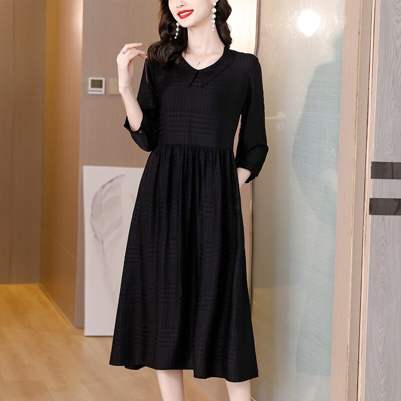 Autumn Spring Printed Silk V Neck Midi Dress Women's Long Sleeve Elegant Body Fit Party Vestidos 2023 Korean Vintage CasualDress