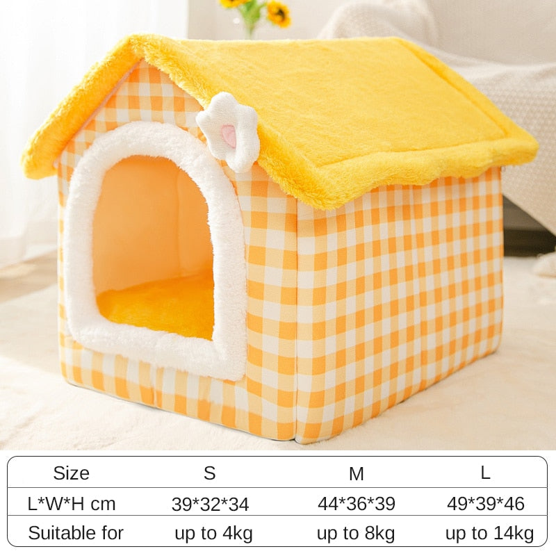 Dog House Kennel Soft Pet Bed Small Cat Tent Indoor Enclosed Warm Plush Sleeping Nest Basket with Removable Cushion Pet Supplies