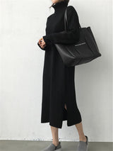 Turtleneck Winter Womens Dress 2021 Fall Sweater Women Dress Long Sleeve Knitted Dresses Maxi Vintage Oversize Dresses Knitting