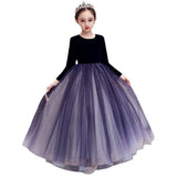 Kids Tulle Prom Ball Gowns Children's Evening Dress Long Sleeve Polka Dot Mesh Girl Ball Gown Show Piano Party Princess Dresses