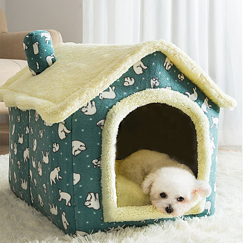Dog House Kennel Soft Pet Bed Small Cat Tent Indoor Enclosed Warm Plush Sleeping Nest Basket with Removable Cushion Pet Supplies