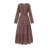 Fashion Long Sleeve Floral Print Crew Neck Dress