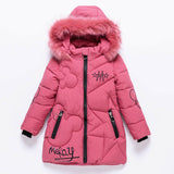 Winter Girl's Thickened Mid-length Children's Large Fur Collar Cotton-padded Jacket