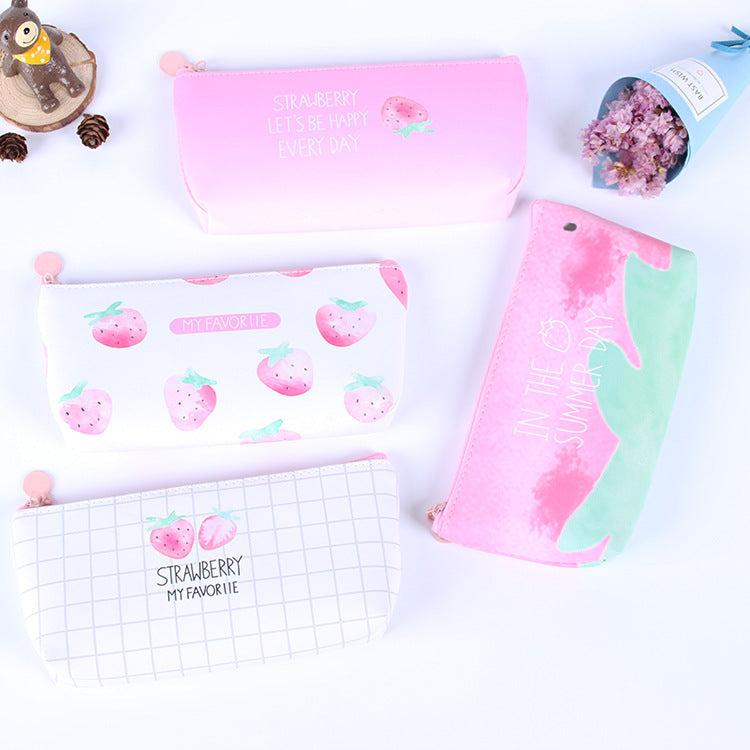 Strawberry leather pencil case