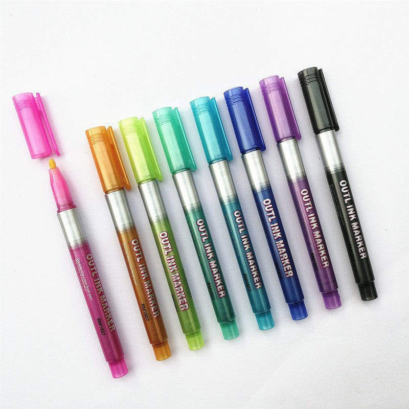 8-color Double Line Outline Pen Marker Metal Stroke