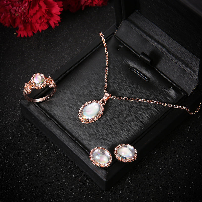 Dazzling gemstone trend jewelry set Fashion Europe and new necklace earrings ring set