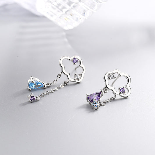 Asymmetric fringed water drop ear stud