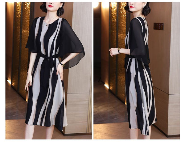 2023 New Summer Fashion Fashionable Striped Thin Midi Dress Women Clothing Elegant Dressesses