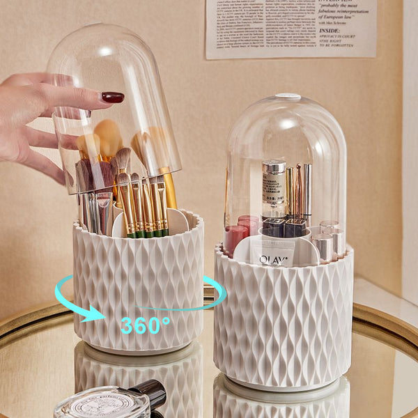 360 Rotating Large Capacity Transparent Makeup Brush Storage Pen Holder Acrylic Dust With Lid Desktop Cosmetic Storage Box