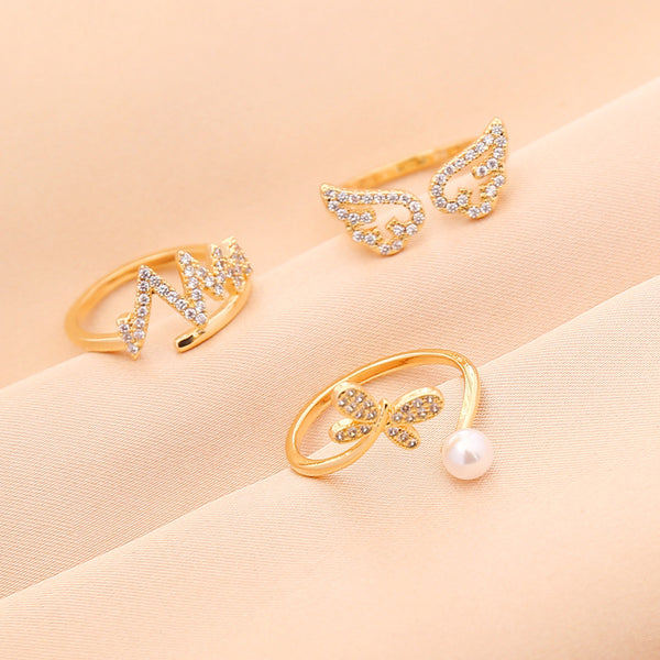 Full Diamond Lightning Angel Butterfly Ring Female Personality Trend Fashion Jewelry