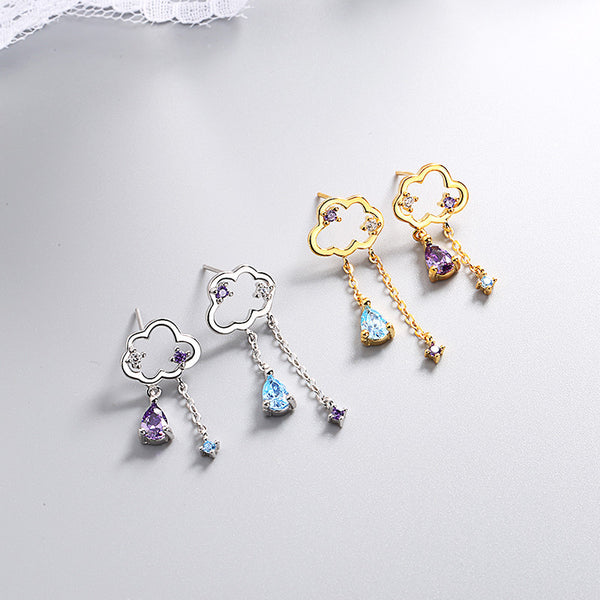 Asymmetric fringed water drop ear stud