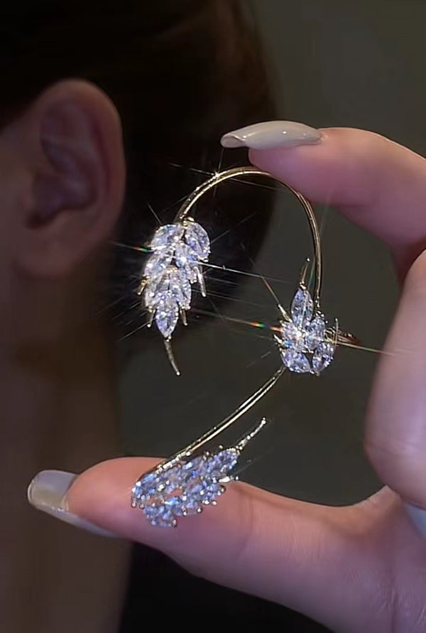 Jewelry Trend Diamond Leaf Feather Zircon Ear Clip