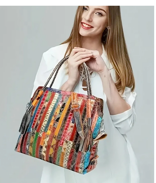 Leather Snake Fringe Stripes Random Color Woven Ethnic Style Shoulder Crossbody women's Bag