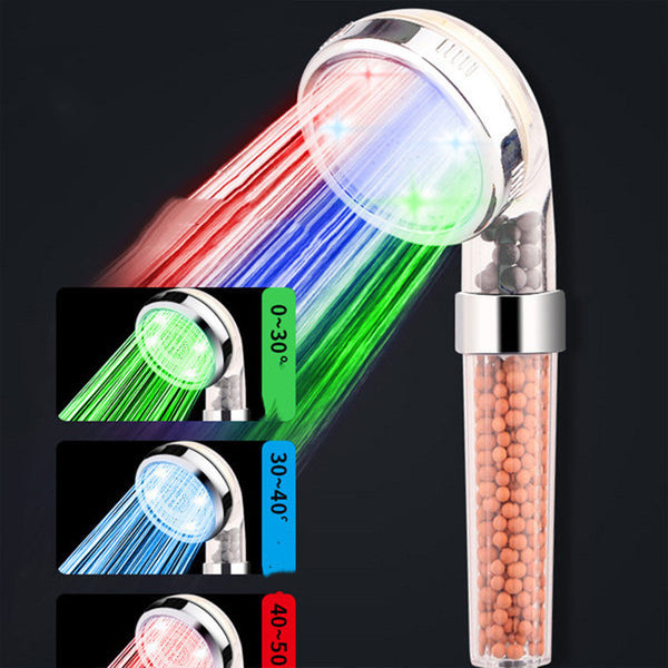 LED Light-emitting Handheld Shower Head Colorful Color Changing Temperature Control Nozzle Puffy Head Shower Filter Anion Colorful Shower Head