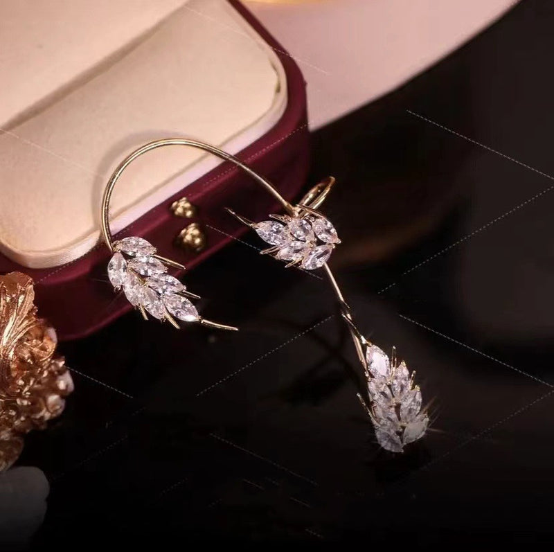 Jewelry Trend Diamond Leaf Feather Zircon Ear Clip