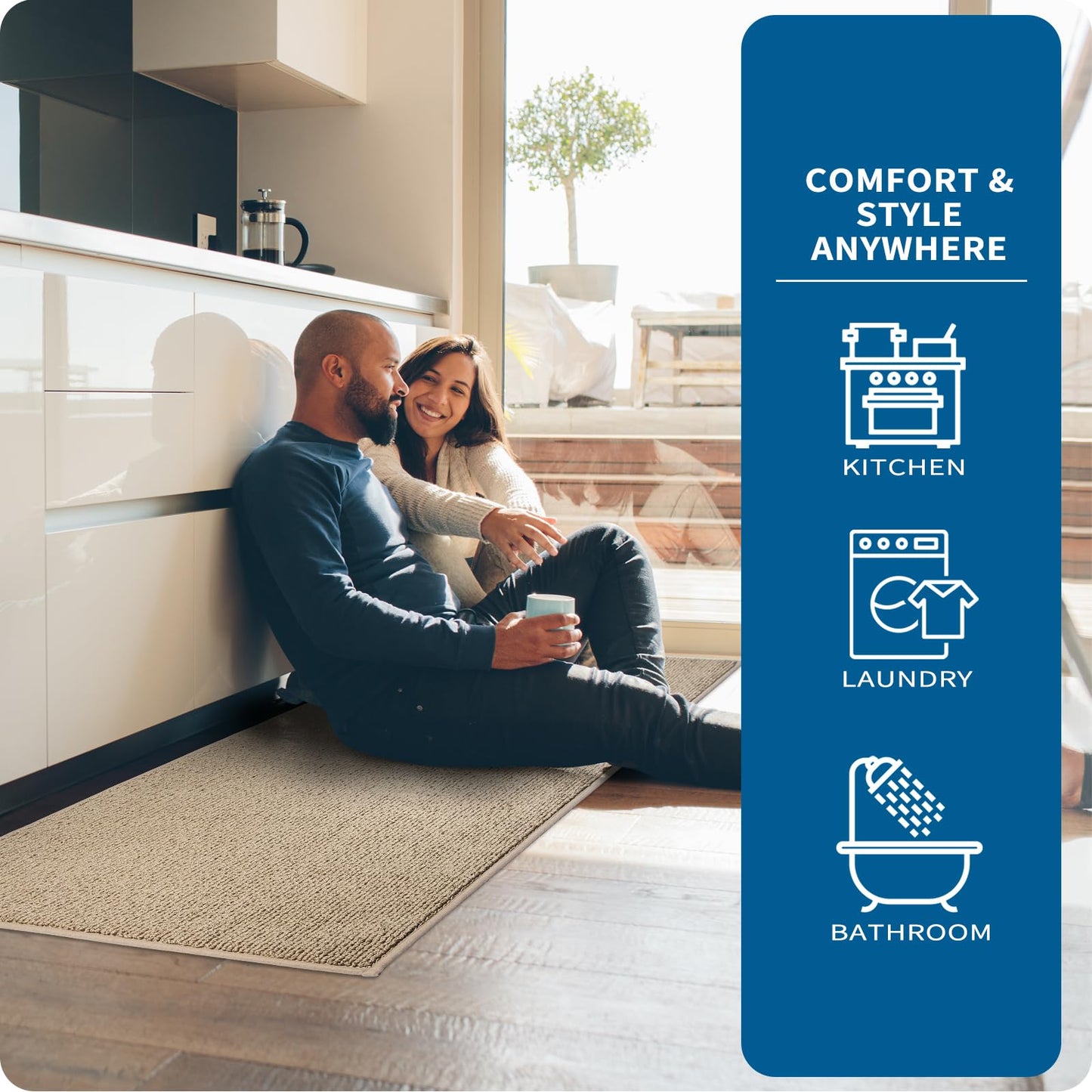 PURRUGS Machine Washable Kitchen Rug [2 PCS] (17" x 30"+ 17" x 48"), Non-Slip/Skid Kitchen Runner Rugs & Floor Mats, Super Absorbent Soft Area Rugs for Sink, Kitchen & Laundry, Beige
