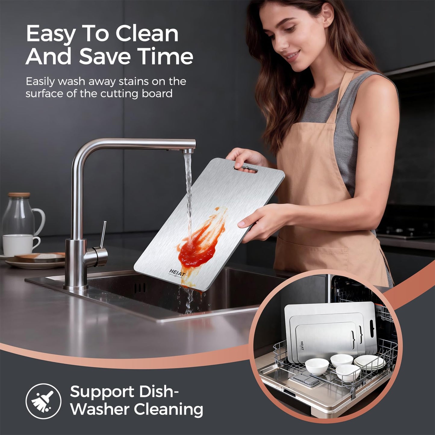 Titanium Cutting Board Set of 3, 100% Pure Titanium Cutting Boards for Kitchen, Non-Toxic, Double-Sided Chopping Boards for Raw & Cooked Food, Handles Included, Dishwasher Safe(M+L+XL)