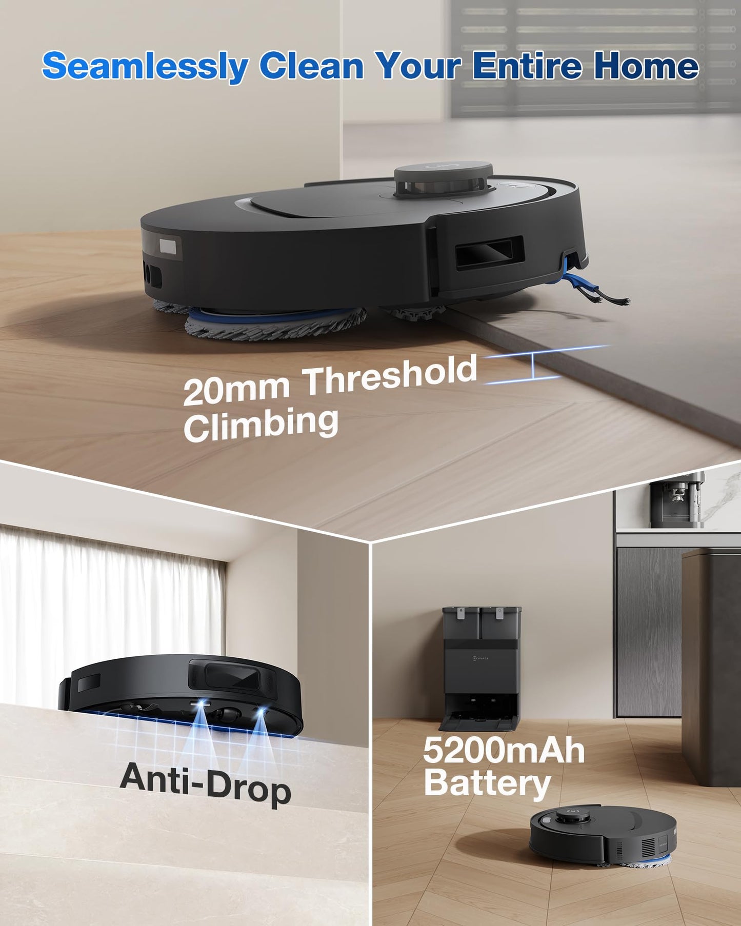 ECOVACS DEEBOT T30e Omni Robot Vacuum and Mop, 20,000Pa Strong Suction, ZeroTangle 3.0 Anti-Tangle for Pet Hair, Self-Empty & Hot Air Drying, Auto Mop Lift, Smart Mapping, for Carpet & Hard Floor