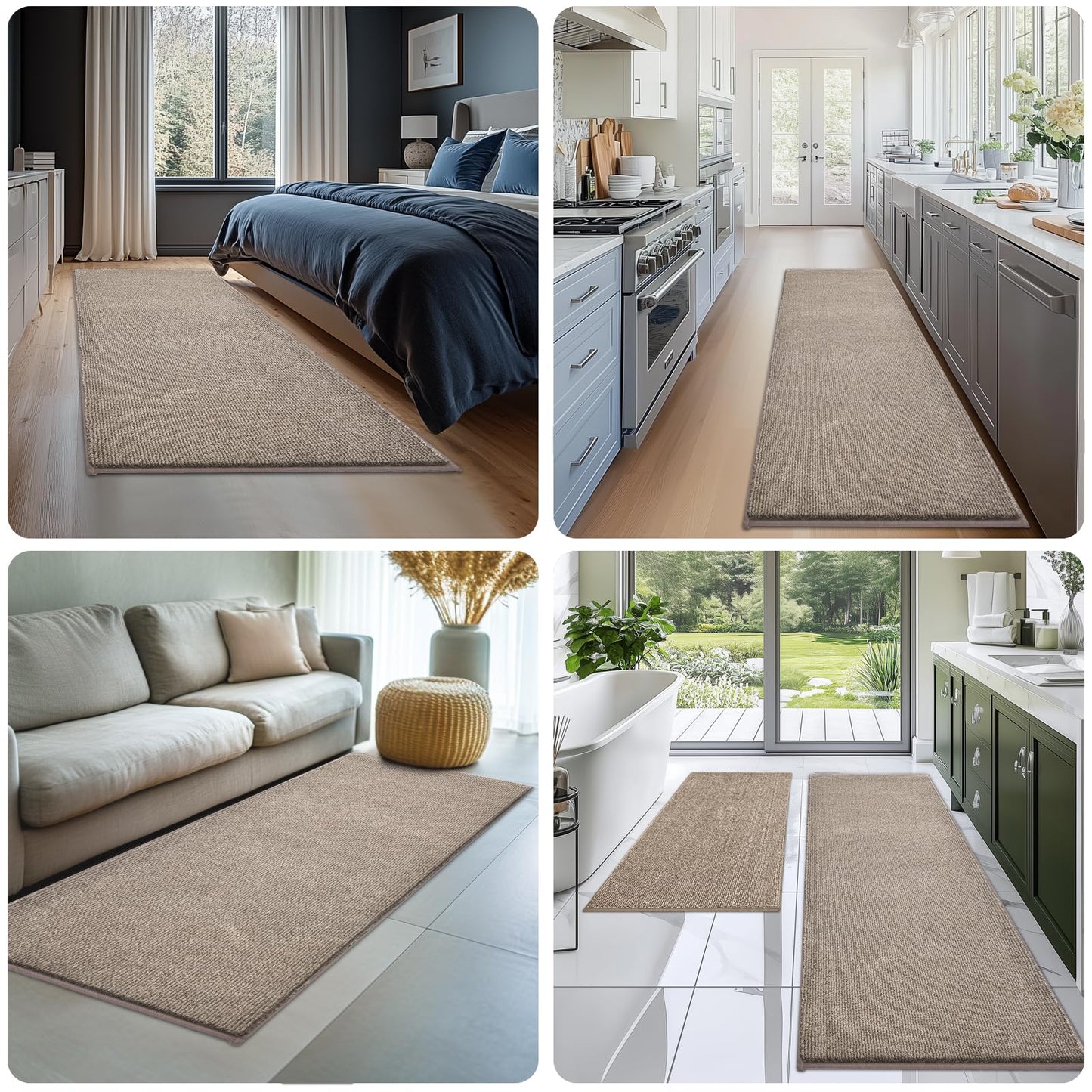 DOMUSTEX Washable Kitchen Rugs Set of 2 (24" x 35.5" + 24" x 59" Rectangular), Kitchen Mats for Floor, Indoor Entryway Runner Rugs for Laundry, Bathroom, Door, Bedroom (Roll Packing)
