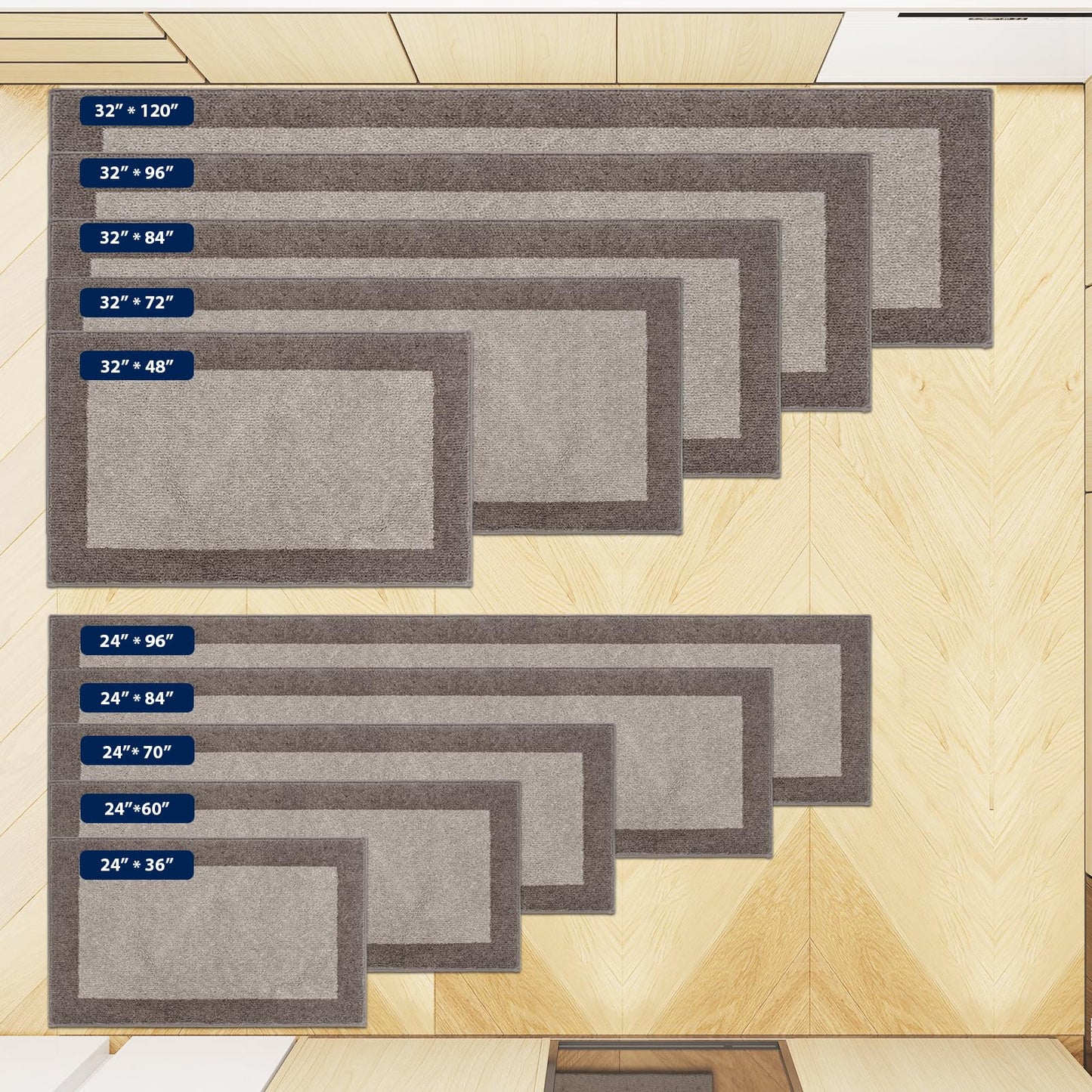 DOMUSTEX Machine Washable Kitchen Rug 24" x 70", Non Slip Kitchen Mat for Floor, Absorbent Entrance Runner Rug for Bedroom, Hallway, Bathroom, Door (Roll Packing)