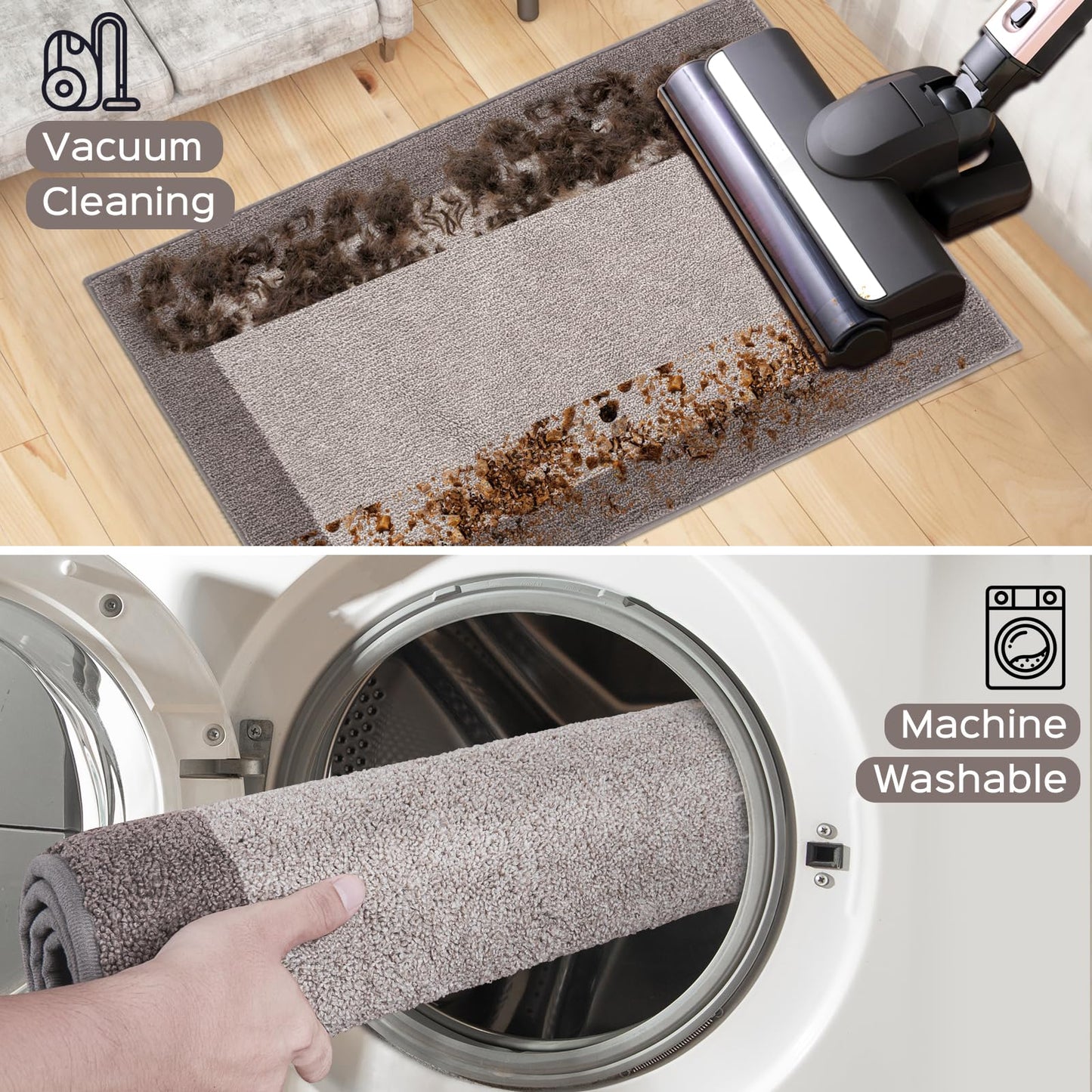 DOMUSTEX Machine Washable Kitchen Rug 24" x 70", Non Slip Kitchen Mat for Floor, Absorbent Entrance Runner Rug for Bedroom, Hallway, Bathroom, Door (Roll Packing)