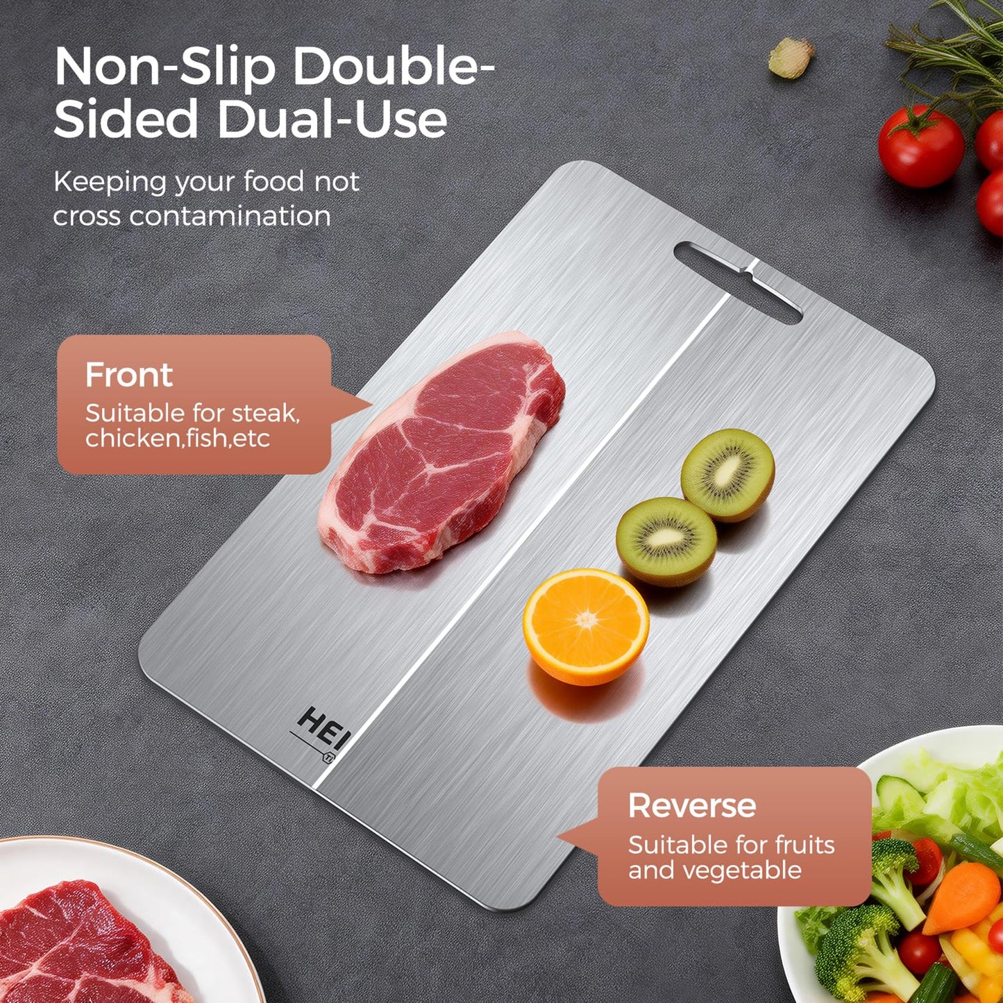 Titanium Cutting Board Set of 3, 100% Pure Titanium Cutting Boards for Kitchen, Non-Toxic, Double-Sided Chopping Boards for Raw & Cooked Food, Handles Included, Dishwasher Safe(M+L+XL)