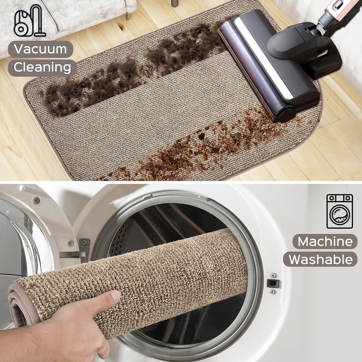DOMUSTEX Washable Kitchen Rugs Set of 2 (24" x 35.5" + 24" x 59" Rectangular), Kitchen Mats for Floor, Indoor Entryway Runner Rugs for Laundry, Bathroom, Door, Bedroom (Roll Packing)