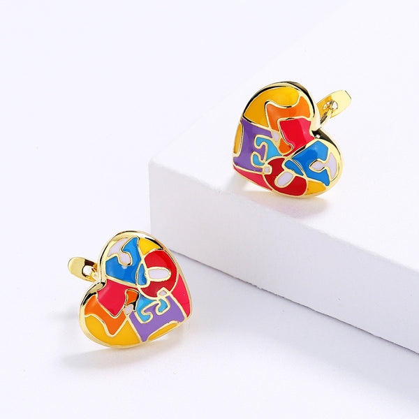 Korean Style Fashion Geometric Love Heart Gold-plated Epoxy Colored Letters Female Earrings